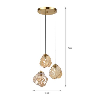 Pakaramā lampa uz vada CRISTAL 3xE14/15W/230V misiņš/dūmakaini bēšs