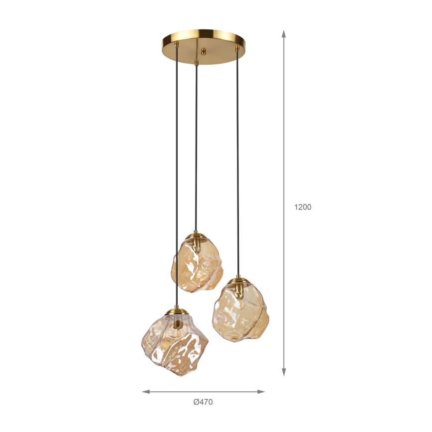 Pakaramā lampa uz vada CRISTAL 3xE14/15W/230V misiņš/dūmakaini bēšs