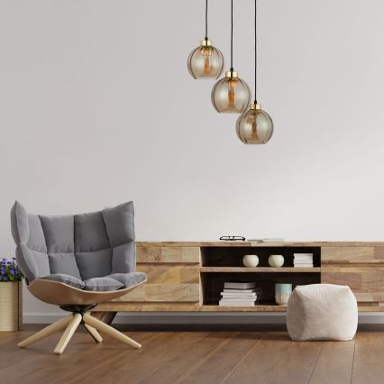 Pakaramā lampa uz vada DEVI 3xE27/15W/230V melna/dūmaina bēša