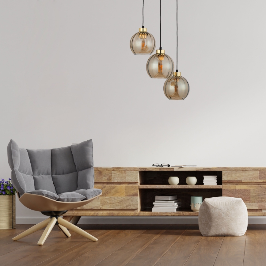 Pakaramā lampa uz vada DEVI 3xE27/15W/230V melna/dūmaina bēša