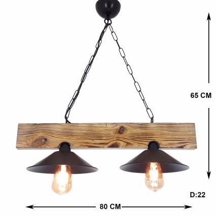 Pakaramā lampa uz vada HEPSI 2xE27/40W/230V egle/valrieksts
