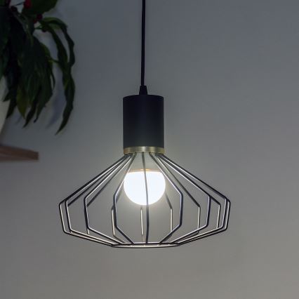 Pakaramā lampa uz vada SOLANO 1xE27/15W/230V melna/zelta
