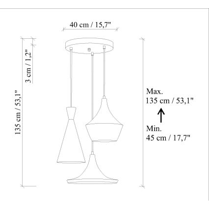 Pakaramā lampa uz vada TOM 3xE27/40W/230V oranžā