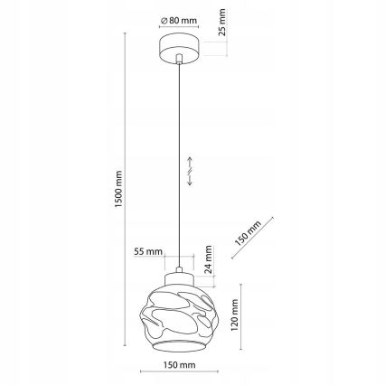 Pakaramā lampa uz vada ZULIA 1xE27/15W/230V melna/dūmakaini melna