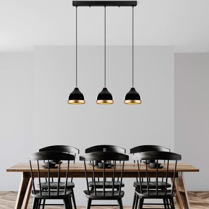 Pakaramā lampa YILDO ar vadu 3xE27/40W/230V melna/zelta