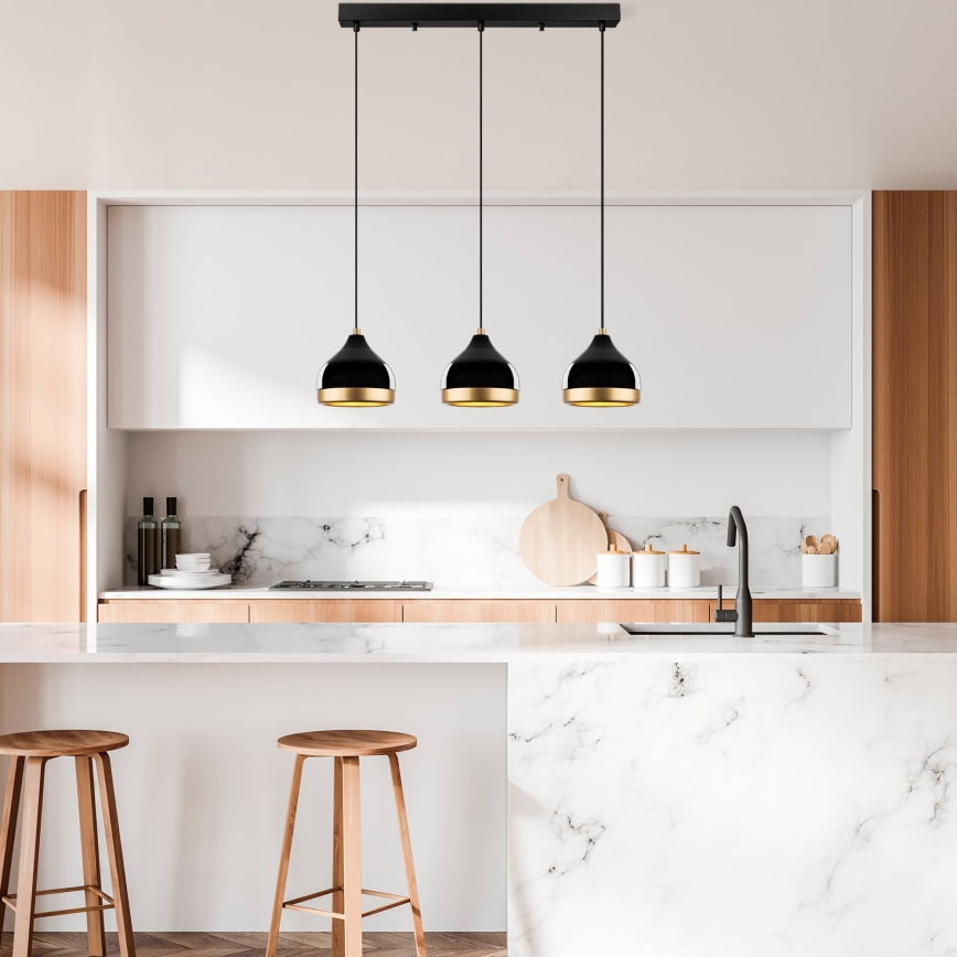 Pakaramā lampa YILDO ar vadu 3xE27/40W/230V melna/zelta