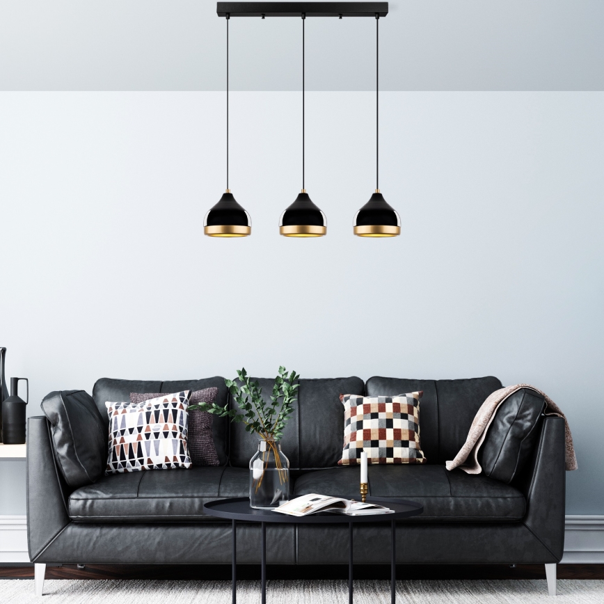 Pakaramā lampa YILDO ar vadu 3xE27/40W/230V melna/zelta
