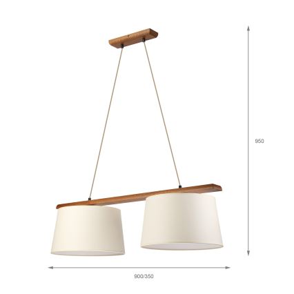 Pakaramā lustra AIDA uz vada, 2xE27/15W/230V, Ø 35 cm, ozols/krēmkrāsa