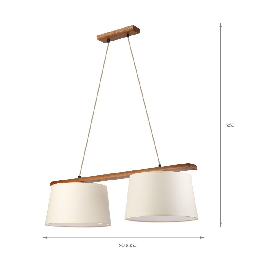 Pakaramā lustra AIDA uz vada, 2xE27/15W/230V, Ø 35 cm, ozols/krēmkrāsa