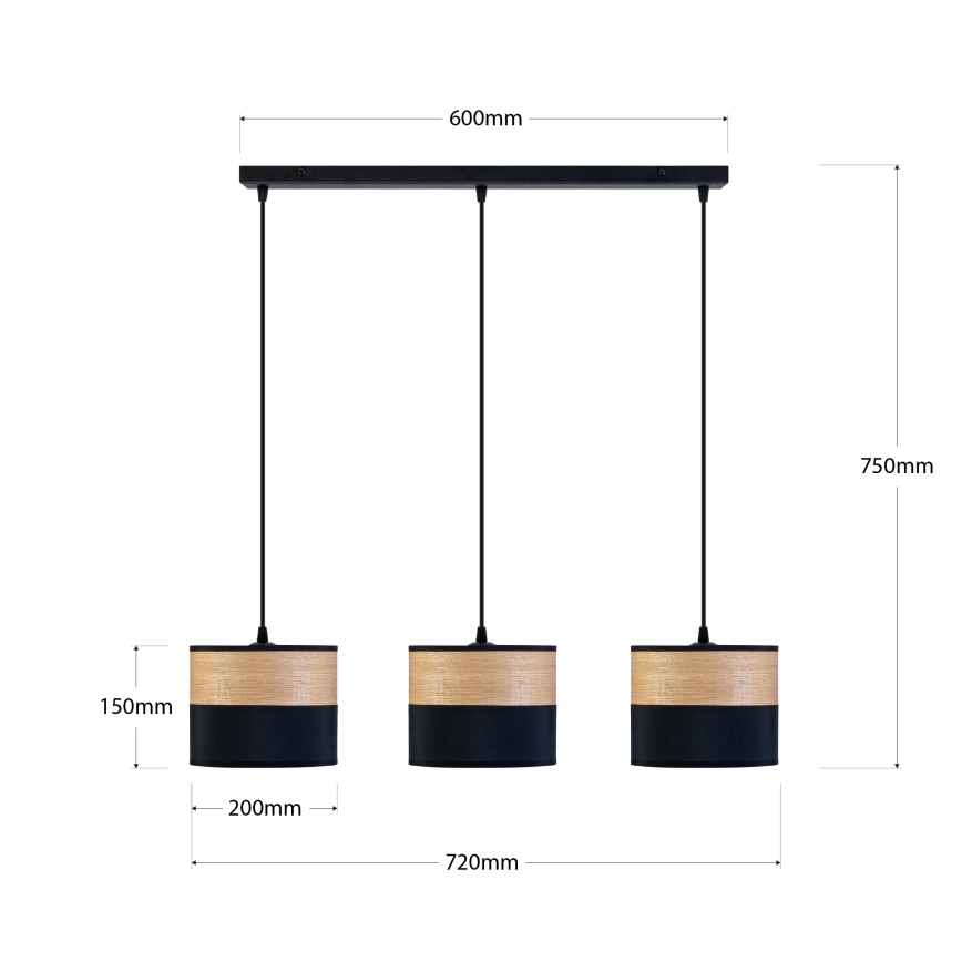 Pakaramā lustra ALBA 3xE27/15W/230V melna/brūna