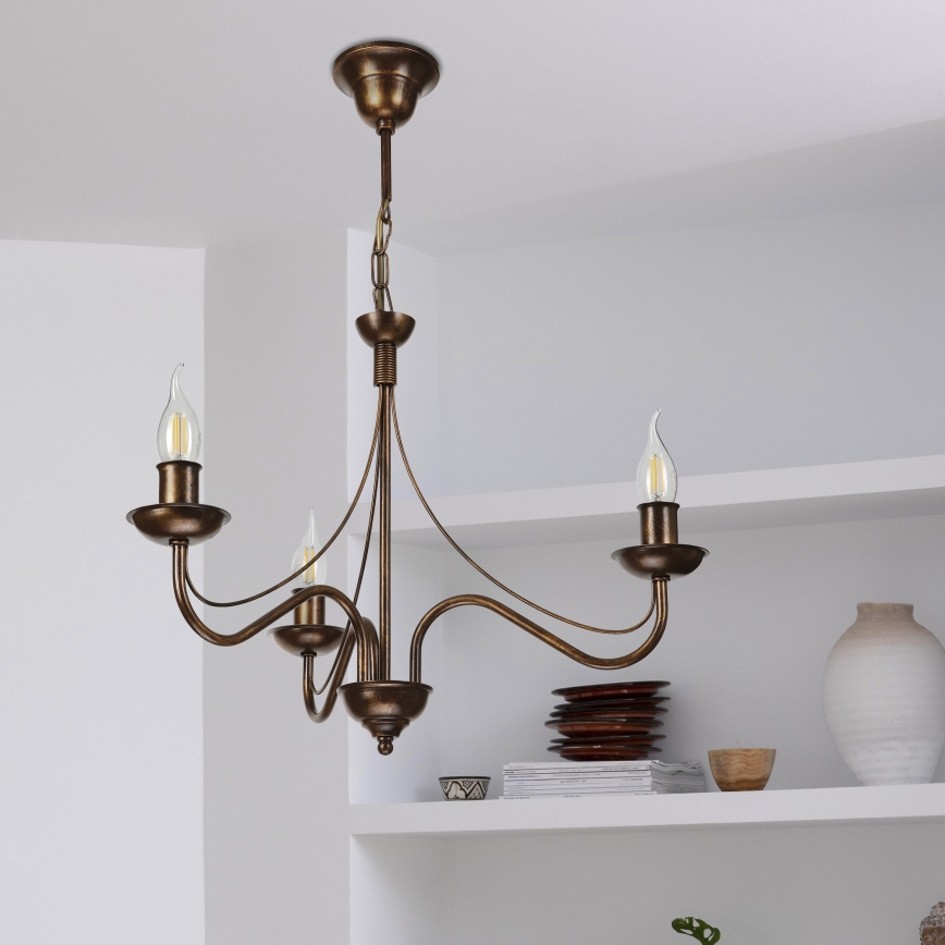 Pakaramā lustra ANTON ar ķēdi, 3xE14/15W/230V, bronzas krāsā