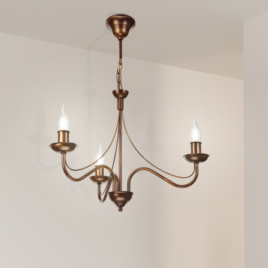 Pakaramā lustra ANTON ar ķēdi, 3xE14/15W/230V, bronzas krāsā