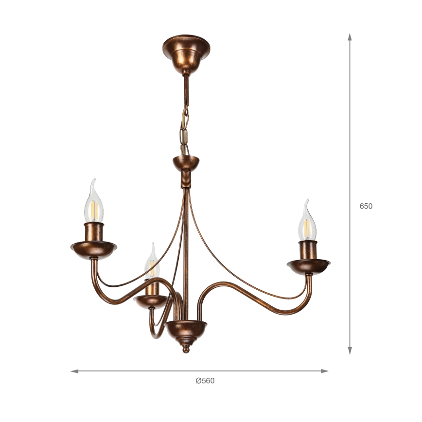 Pakaramā lustra ANTON ar ķēdi, 3xE14/15W/230V, bronzas krāsā