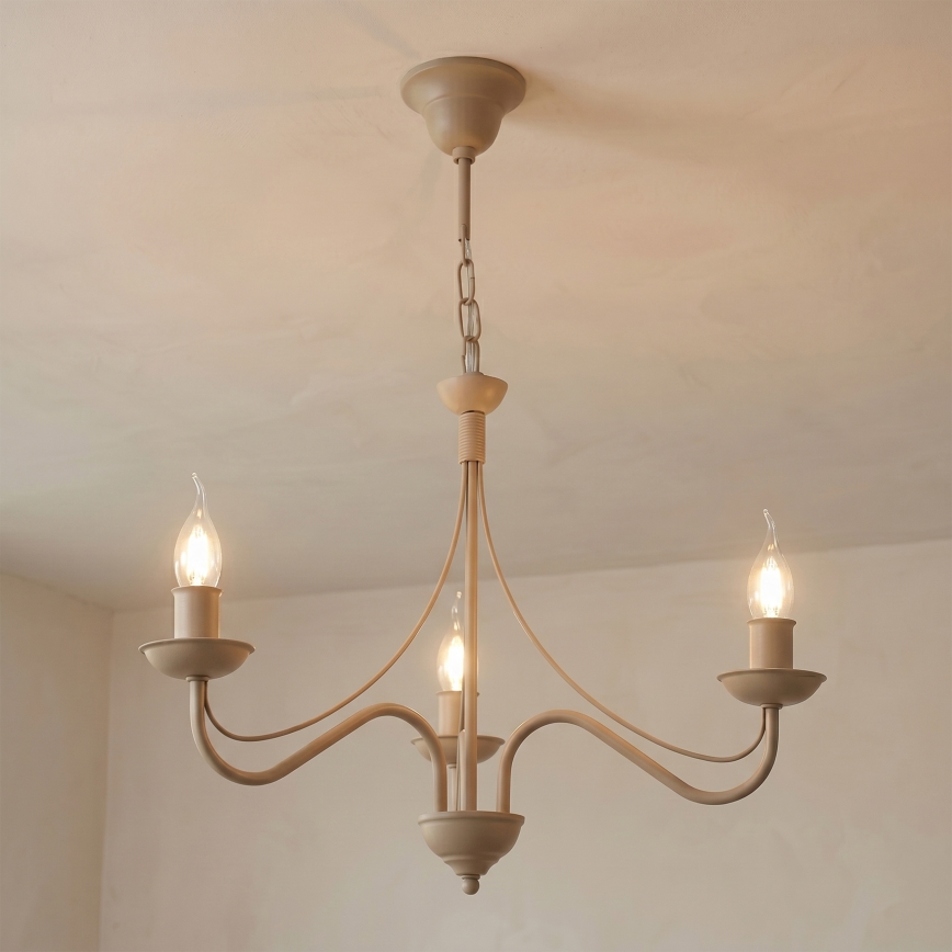 Pakaramā lustra ANTON ar ķēdi, 3xE14/60W/230V, bēšā krāsā