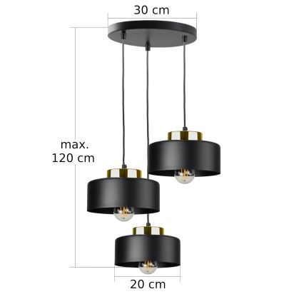 Pakaramā lustra ar kabeli IGNIA 3xE27/60W/230V melna