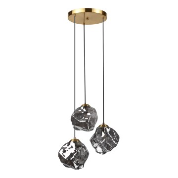 Pakaramā lustra ar trosi CRISTAL 3xE14/15W/230V misiņš/dūmakaini melna