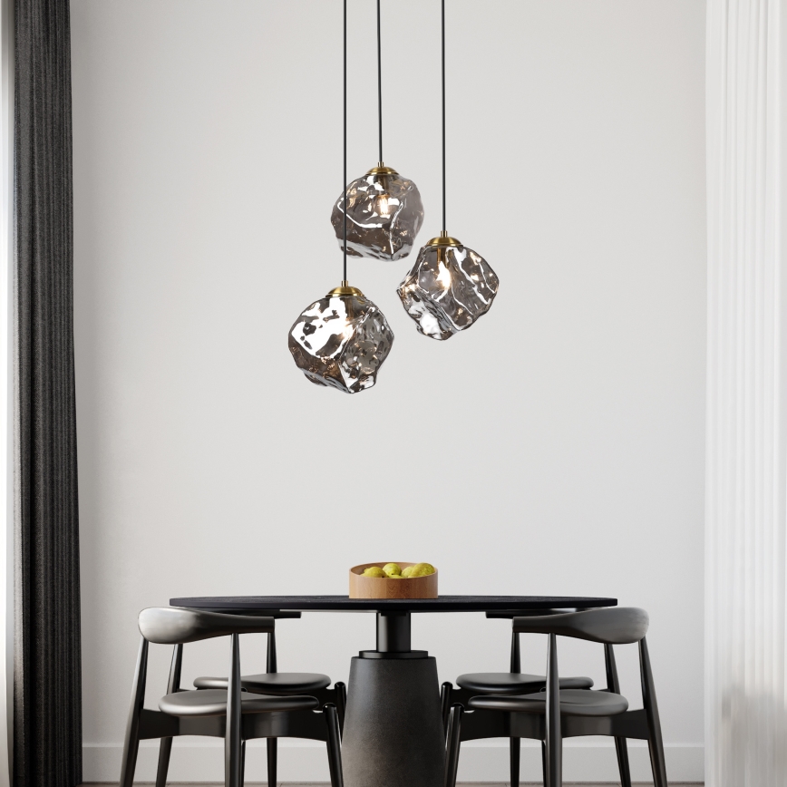 Pakaramā lustra ar trosi CRISTAL 3xE14/15W/230V misiņš/dūmakaini melna