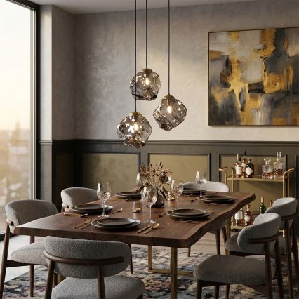 Pakaramā lustra ar trosi CRISTAL 3xE14/15W/230V misiņš/dūmakaini melna