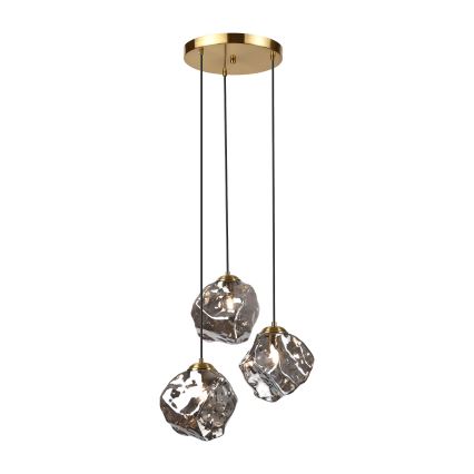 Pakaramā lustra ar trosi CRISTAL 3xE14/15W/230V misiņš/dūmakaini melna