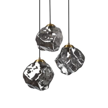 Pakaramā lustra ar trosi CRISTAL 3xE14/15W/230V misiņš/dūmakaini melna