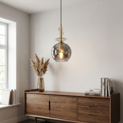 Pakaramā lustra ar vadu VELLO 1xE27/15W/230V melna/dūmaina bēša/melna