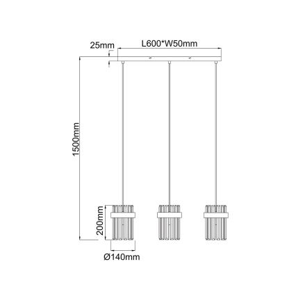 Pakaramā lustra ar vadu VETRO 3xE14/10W/230V zelta