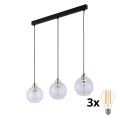 Pakaramā lustra DEVON 3xE27/15W/230V melna/caurspīdīga