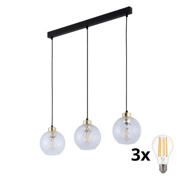 Pakaramā lustra DEVON 3xE27/15W/230V melna/caurspīdīga