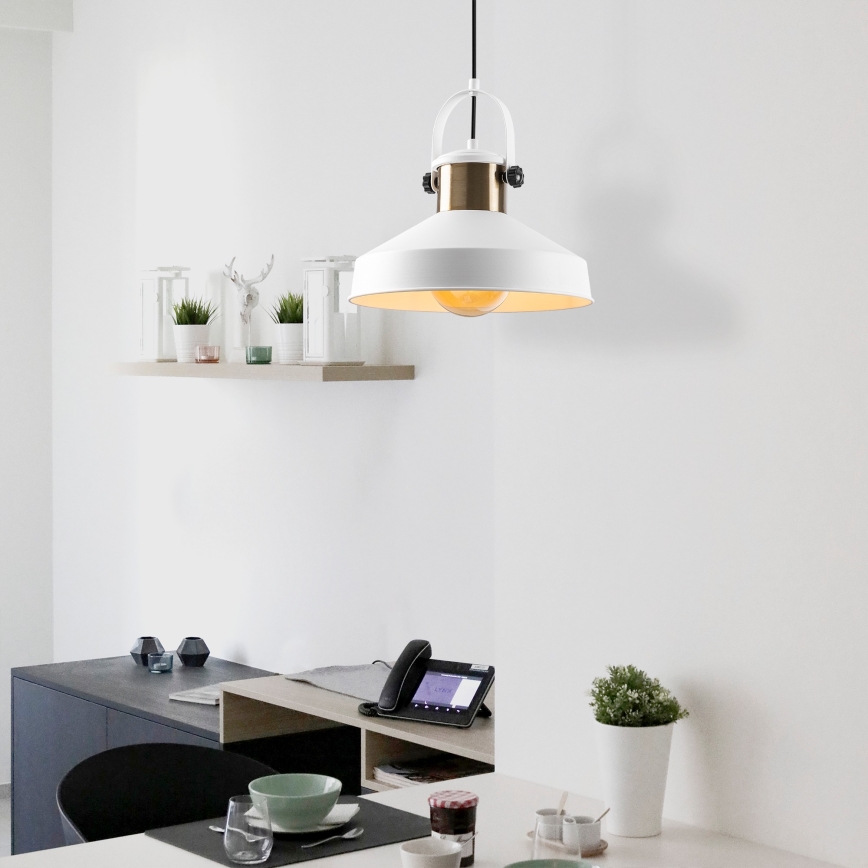 Pakaramā lustra DODO uz vada 1xE27/40W/230V, balta/bronzas apdare