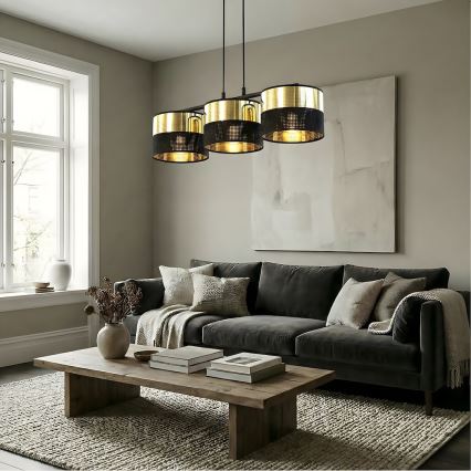 Pakaramā lustra LUX 3xE27/15W/230V melna/zelta