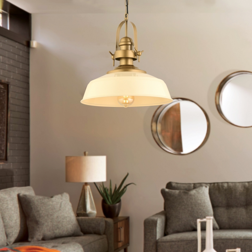 Pakaramā lustra MONZA ar vadu 1xE27/40W/230V Ø 35 cm krēmkrāsā/bronzas tonī