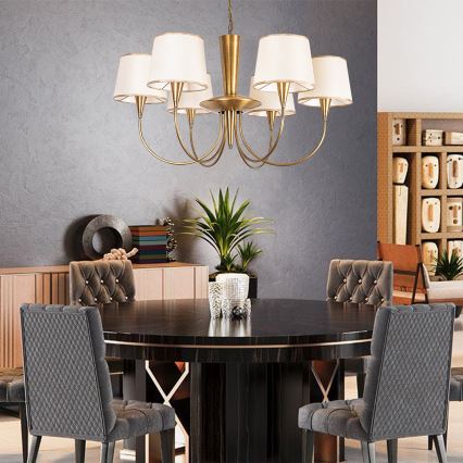 Pakaramā lustra PARDO ar ķēdi, 6xE27/40W/230V, zelta/krēmkrāsaina