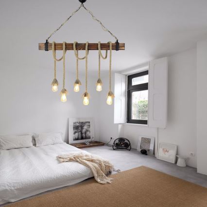 Pakaramā lustra uz kabeļa KUTUK 6xE27/40W/230V priede