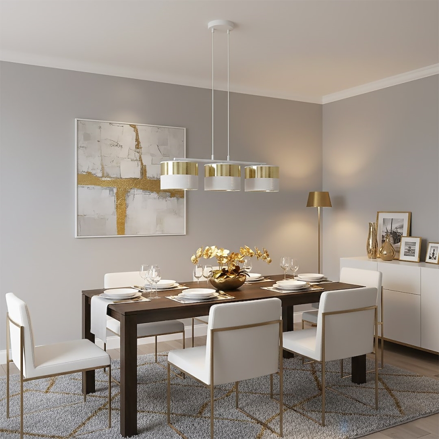 Pakaramā lustra uz kabeļa LUX 3xE27/15W/230V balta/zelta