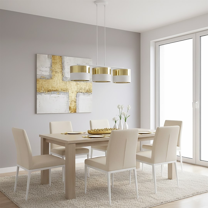Pakaramā lustra uz kabeļa LUX 3xE27/15W/230V balta/zelta