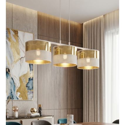 Pakaramā lustra uz kabeļa LUX 3xE27/15W/230V balta/zelta