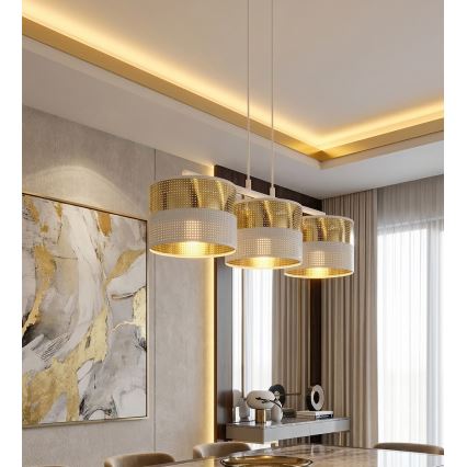 Pakaramā lustra uz kabeļa LUX 3xE27/15W/230V balta/zelta
