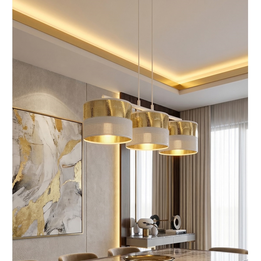 Pakaramā lustra uz kabeļa LUX 3xE27/15W/230V balta/zelta