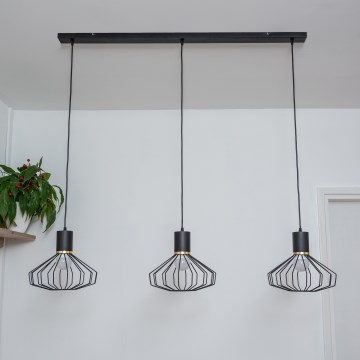 Pakaramā lustra uz kabeļa SOLANO 3x E27/15 W/230 V melna/zelta