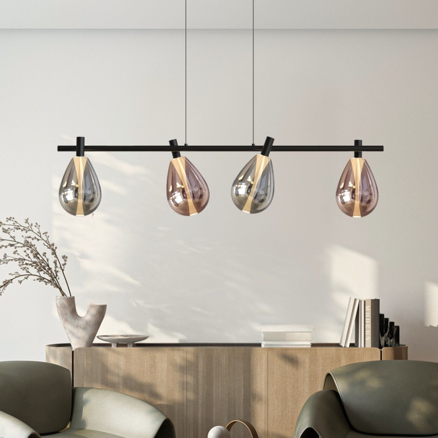 Pakaramā lustra uz troses DENSO 4xG9/5W/230V, melna hroma un vara apdare