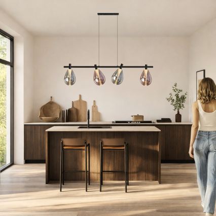 Pakaramā lustra uz troses DENSO 4xG9/5W/230V, melna hroma un vara apdare