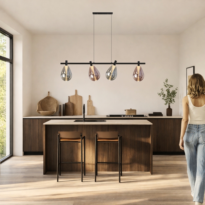 Pakaramā lustra uz troses DENSO 4xG9/5W/230V, melna hroma un vara apdare