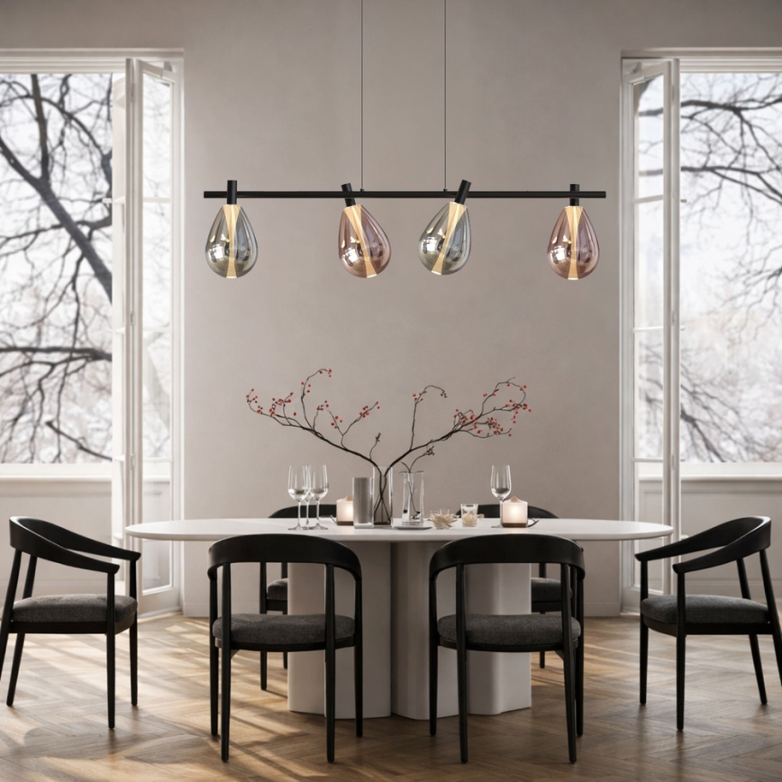 Pakaramā lustra uz troses DENSO 4xG9/5W/230V, melna hroma un vara apdare