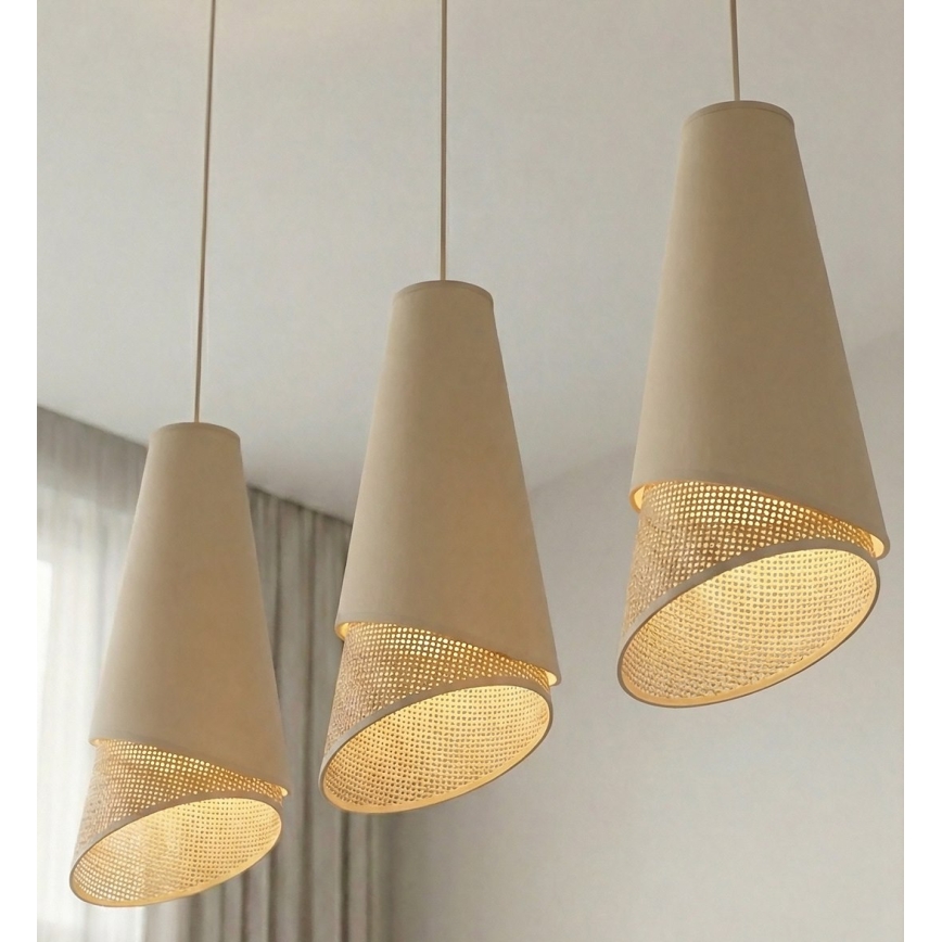 Pakaramā lustra uz vada MODA 3xE27/15W/230V bēša/rotangs