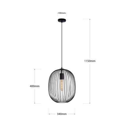 Pakaramā lustra uz vada OVELLA 1xE27/15W/230V Ø 34 cm melna