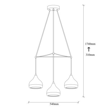 Pakaramā lustra uz vada YILDO 3xE27/40W/230V melna/varškrāsota