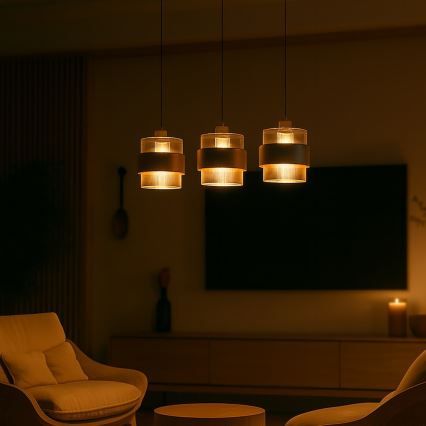 Pakaramā lustra VALENTINO 3xE27/15W/230V bēša/caurspīdīga