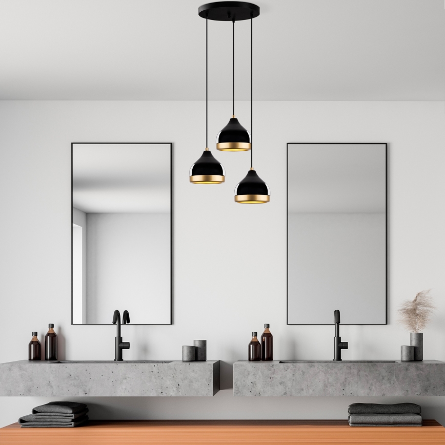 Pakaramā lustra YILDO 3xE27/40W/230V melna/zelta