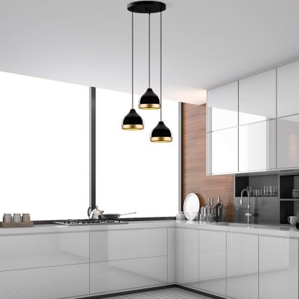 Pakaramā lustra YILDO 3xE27/40W/230V melna/zelta