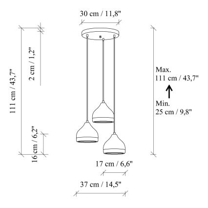 Pakaramā lustra YILDO 3xE27/40W/230V melna/zelta